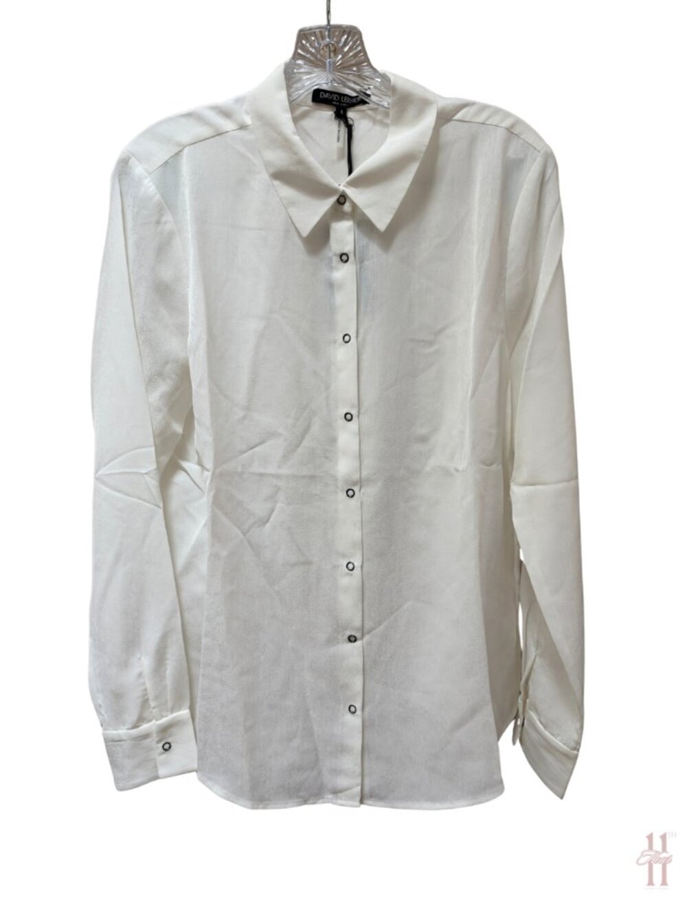 NEW David Lerner Snake White Snap Button Long Sleeve Blouse - Women's Large